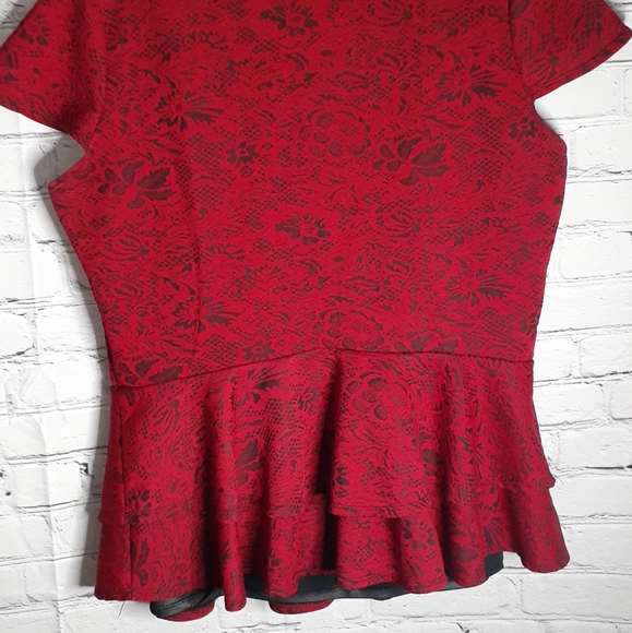 Ashley Stewart 14/16 Red & Black Peplum Top - Picture 3 of 3